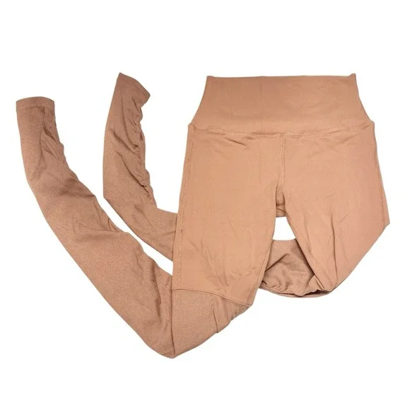 Alo Yoga Goddess Leggings Ribbed Knit Ruched Leg Stretch‎ Rose Quartz Size XS - Picture 2 of 10